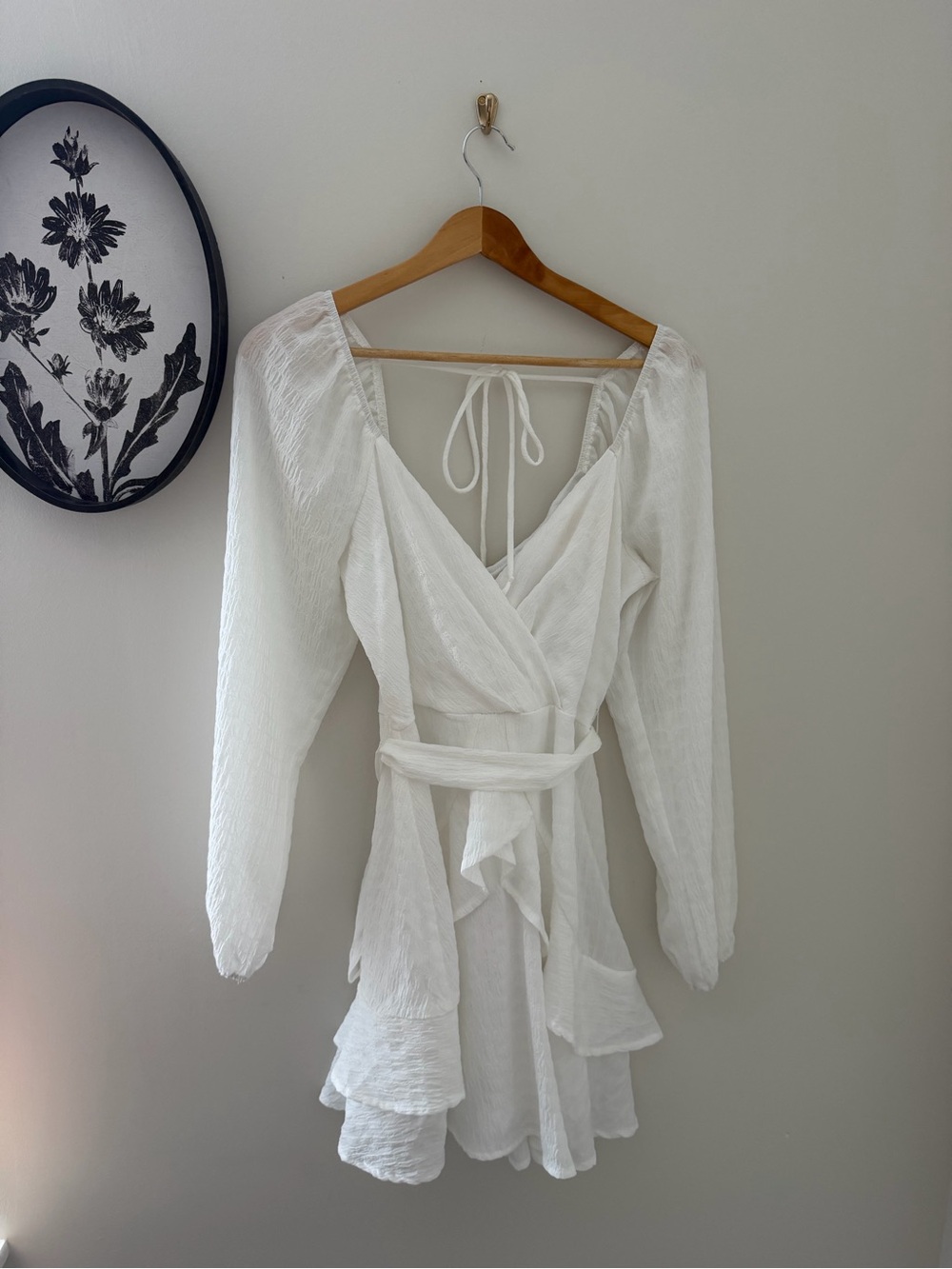 Francesca's Collections White Long-Sleeve Wrap Mini Dress